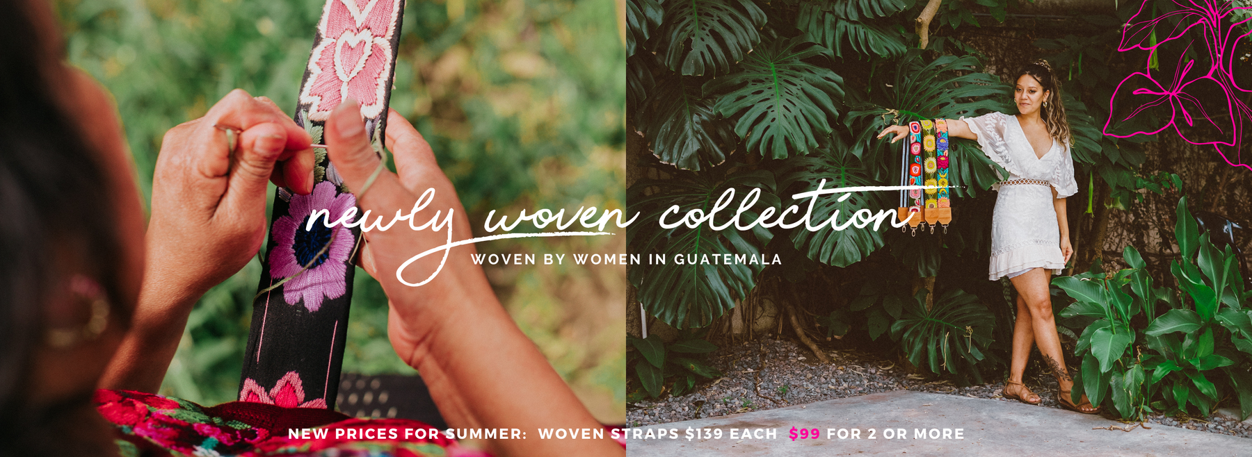 newly woven by women in Guatemala, camera straps bag straps sling bags and other accessories shop slow