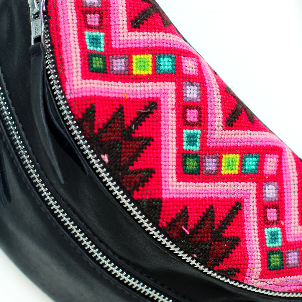 Newly Woven Sling Bag Black - Fuschia