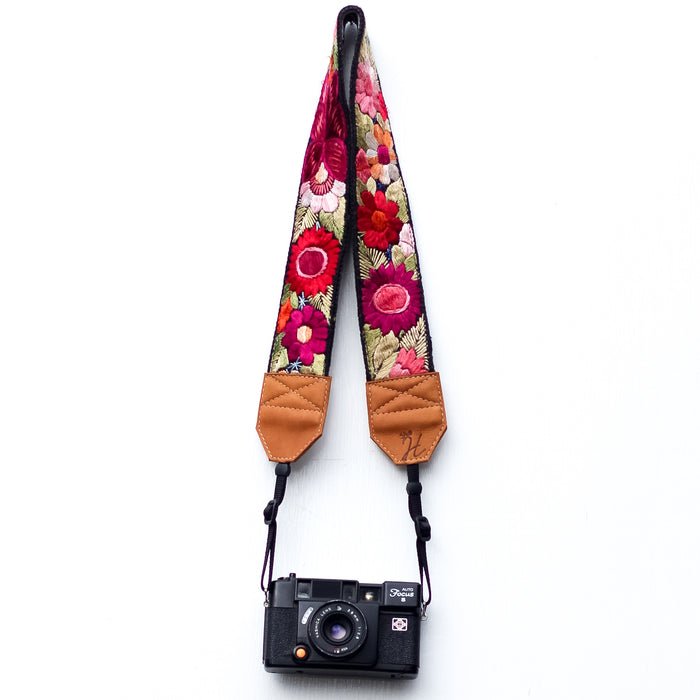 Embroidered Bag Strap Camera Strap Floral Flowers Leather Faja Guatemala