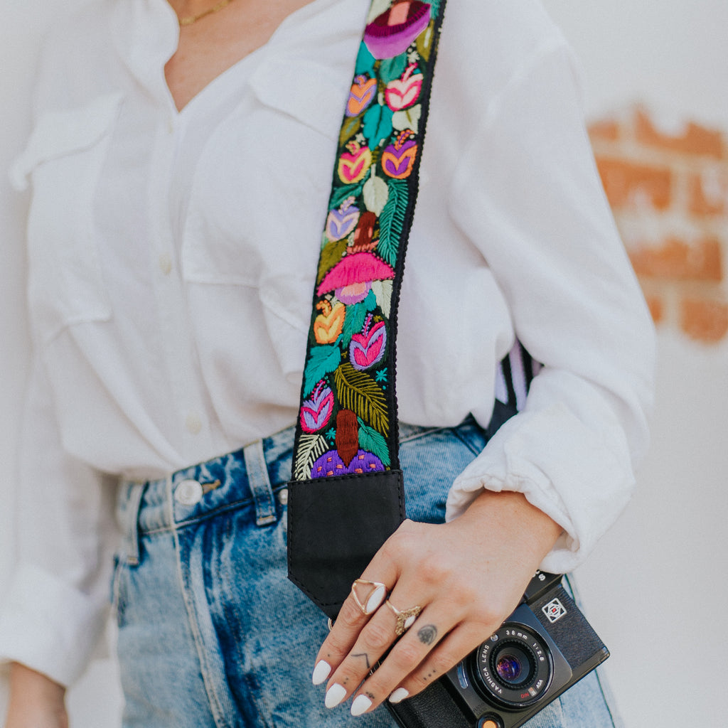 Hiptipico Camera Strap, Colorful Landscape, Hand Woven Straps, Bohemian Camera Strap, Lake Atitlan, Correa De Camara, Ethically Made, Sustainably Sourced, Upcycled, Embroidered Straps