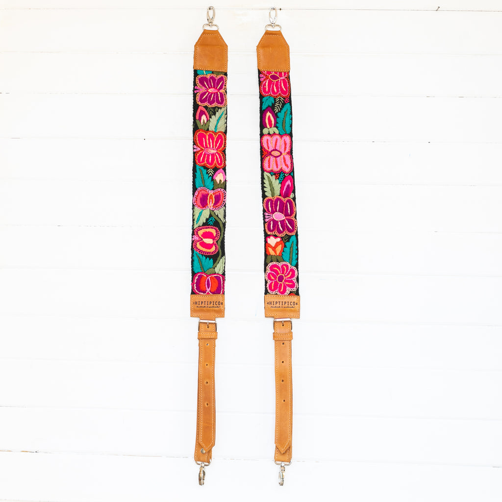 Hiptipico Backpack Straps, Embroidered Backpack Straps, Guatemala Backpack Straps, Textile Bag Strap, Huipil Backpack Straps, Handmade Bag Straps, Bohemian Backpack, Adjustable Backpack Straps, Leather Backpack Straps