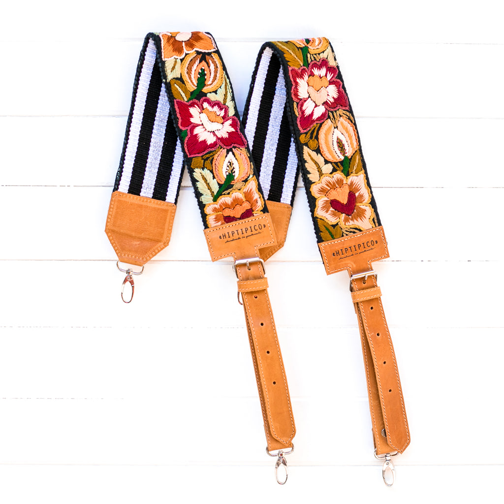 Hiptipico Backpack Straps, Embroidered Backpack Straps, Guatemala Backpack Straps, Textile Bag Strap, Huipil Backpack Straps, Handmade Bag Straps, Bohemian Backpack, Adjustable Backpack Straps, Leather Backpack Straps