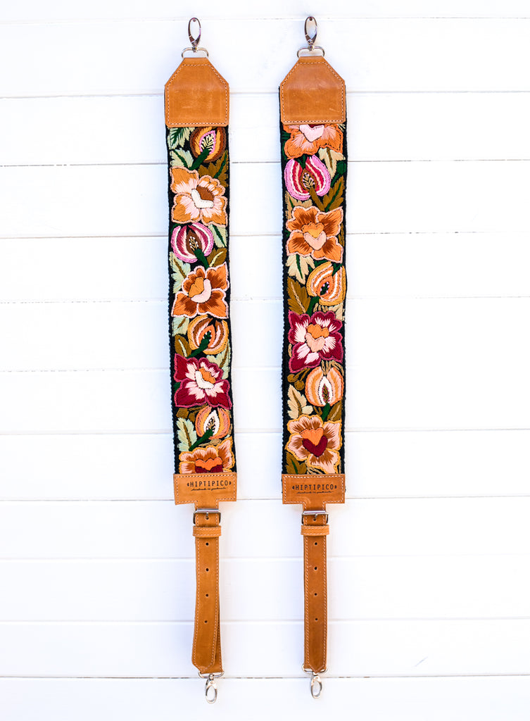 Hiptipico Backpack Straps, Embroidered Backpack Straps, Guatemala Backpack Straps, Textile Bag Strap, Huipil Backpack Straps, Handmade Bag Straps, Bohemian Backpack, Adjustable Backpack Straps, Leather Backpack Straps