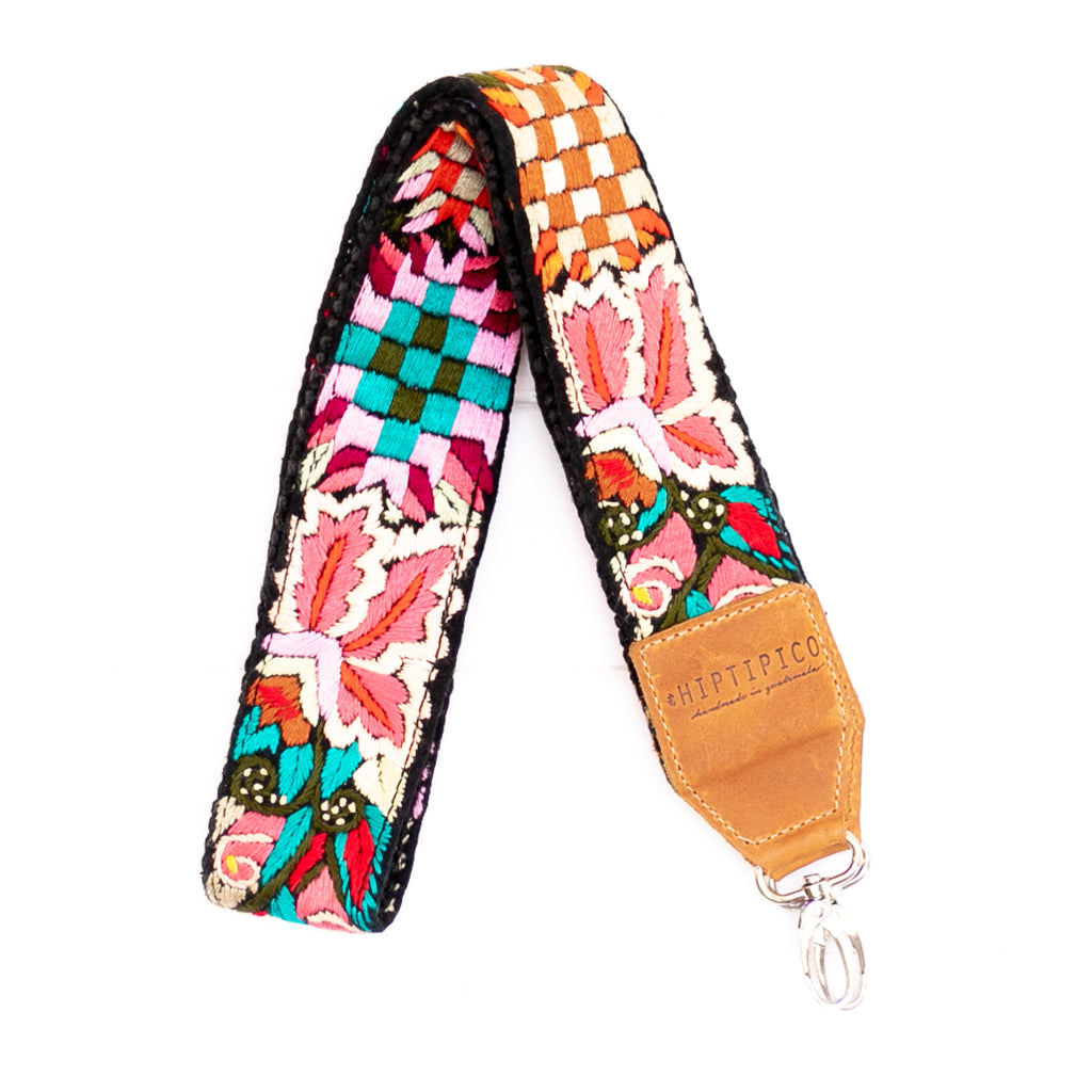 Embroidered Bag Strap ~ Pink Flowers